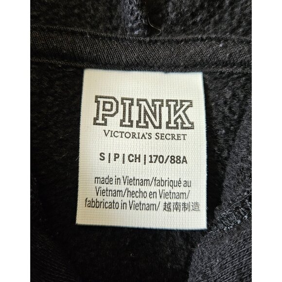 VICTORIA’S SECRET PINK SIZE SMALL BLACK EVERYDAY FLEECE HOODIE - Picture 10 of 11